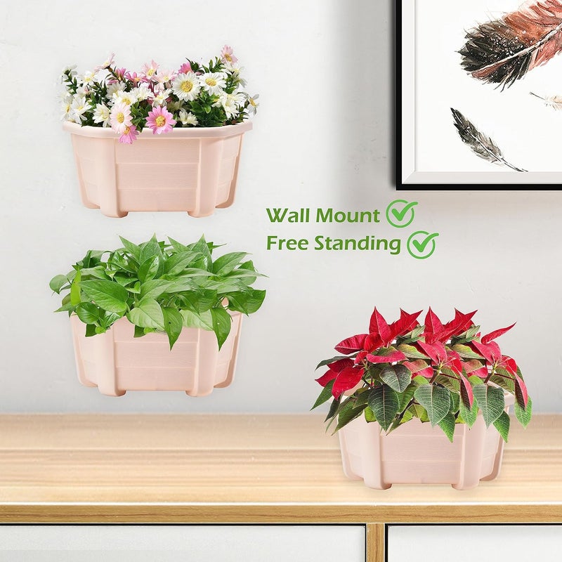 ORIMERC 9.8 inch Wood Imitated Wall Planter Pots for Indoor Plants, Wall Hanging Planters Living Wall Planter Indoor Outdoor Vertical Wall Mounted Planter for Your Green Plants, Beige (3 Pack) - Image 5